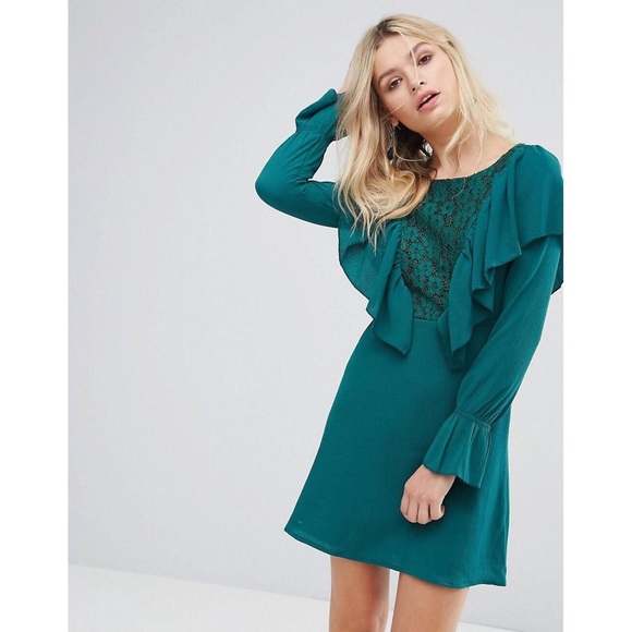 ASOS Dresses & Skirts - Madam Rage Green Lace Insert Dress With Ruffle